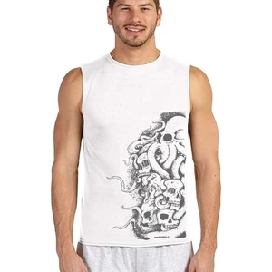 Büyük Ahtapot Beyaz Kesik Kol Kolsuz Erkek T-Shirt Atlet