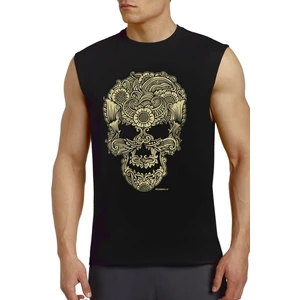 Dövme Kurukafa Siyah Kesik Kol Kolsuz Erkek T-Shirt Atlet