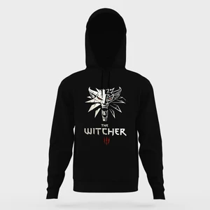 The Witcher Baskılı Siyah Erkek Örme Kapşonlu Sweatshirt Uzun Kol
