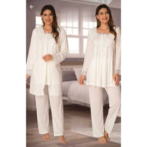 Kadın Ekru  Sabahlıklı Lohusa Pijama Takımı EFFORTT 2401
