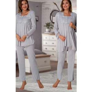 Kadın Gri Sabahlıklı Lohusa Pijama Takımı EFFORTT 2401