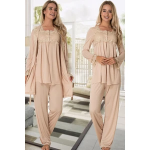 Kadın Bej Sabahlıklı Lohusa Pijama Takımı EFFORTT 2401