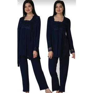 Kadın Lacivert Sabahlıklı Lohusa Pijama Takımı EFFORTT 2401