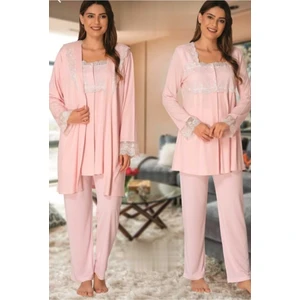 Kadın Pembe Sabahlıklı Lohusa Pijama Takımı EFFORTT 2401