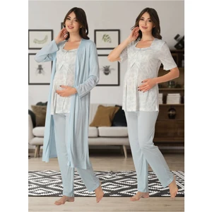 Kadın Mavi Lohusa Sabahlıklı Pijama Takımı EFFORTT 8014