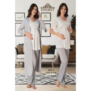 Kadın Gri Lohusa Sabahlıklı Pijama Takımı EFFORTT 8014