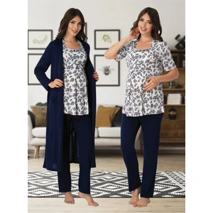 Kadın Lacivert Lohusa Sabahlıklı Pijama Takımı EFFORTT 8014