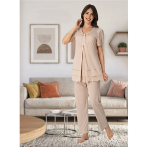 Kadın Bej Lohusa Pijama Takımı EFFORTT 8022