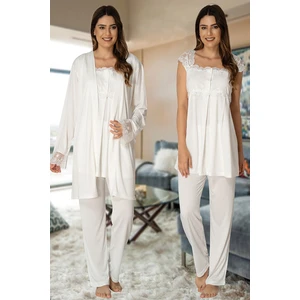 Kadın Ekru Lohusa Sabahlıklı Pijama Takımı EFFORTT 2301