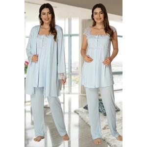 Kadın Mavi Lohusa Sabahlıklı Pijama Takımı EFFORTT 2301
