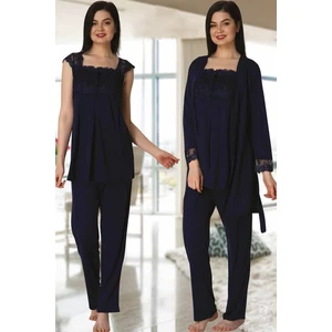 Kadın Lacivert  Lohusa Sabahlıklı Pijama Takımı EFFORTT 2301