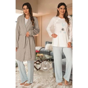 Kadın Mavi Tavşanlı Lohusa Sabahlıklı Pijama Takımı EFFORTT 3090