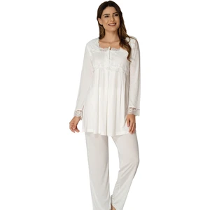 Kadın Ekru Uzun Kollu Lohusa Pijama Takımı EFFORTT 2403