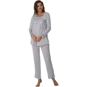 Kadın Gri Uzun Kollu Lohusa Pijama Takımı EFFORTT 2403