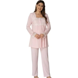 Kadın Pembe Uzun Kollu Lohusa Pijama Takımı EFFORTT 2403