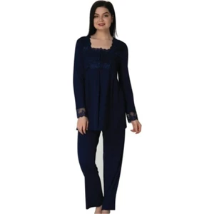 Kadın Lacivert Uzun Kollu Lohusa Pijama Takımı EFFORTT 2403