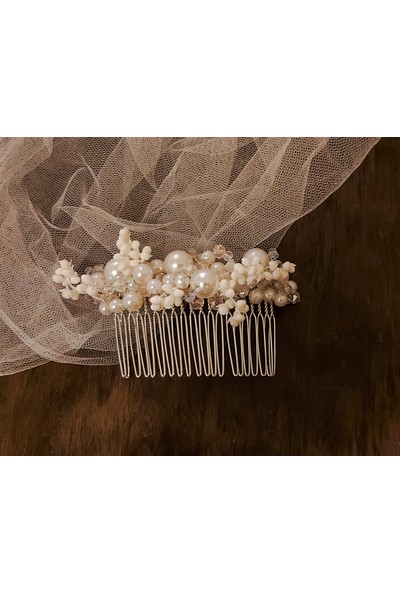 Eva Flore Beyaz Incili Kuru Çiçekli Gelin&nikah Saç Tarak Toka