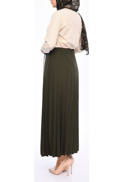 Essah Moda Kadın Yeşil Piliseli Uzun Etek - ME000223