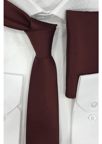 Mendilli Ince Kravat_Bordo