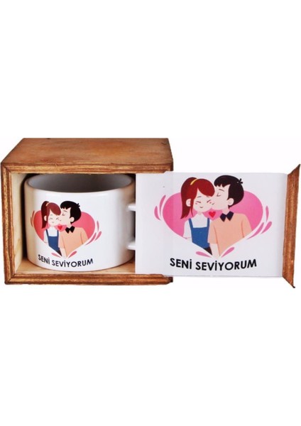 Setkanalı Koala Tasarımlı Puf Yastık Seni Seviyorum Ahşap Doğal Kutulu Kupa Sevgiliye Set modelleri