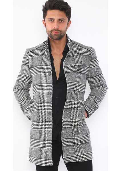 PLT8391 Dewberry Erkek Palto-Desenli Siyah