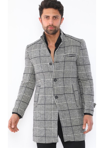 PLT8391 Dewberry Erkek Palto-Desenli Siyah modelleri