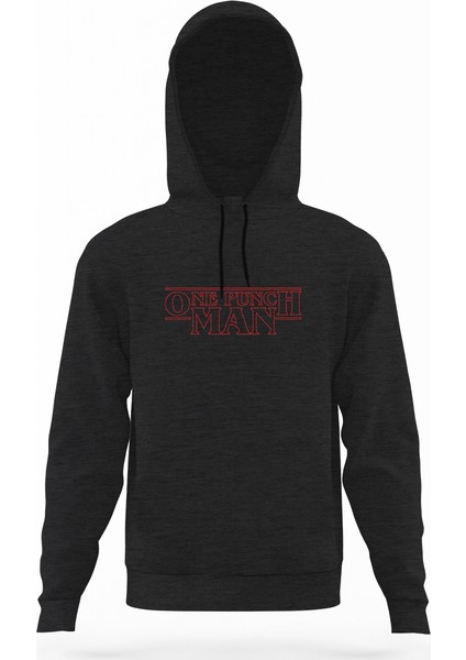 One Punch Man Füme Antrasit Erkek Kapüşonlu Sweatshirt Uzun Kol