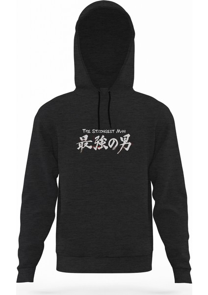One Punch Man Füme Antrasit Erkek Kapüşonlu Sweatshirt Uzun Kol