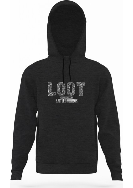 Pubg Loot Beyaz Füme Antrasit Erkek Kapüşonlu Sweatshirt Uzun Kol