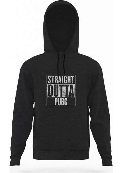 Pubg Straıght Outta Pubg Füme Antrasit Erkek Kapüşonlu Sweatshirt Uzun Kol