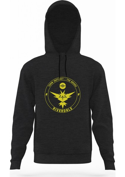 Riverdale Team Instinct Pokemon Go Füme Antrasit Erkek Kapüşonlu Sweatshirt Uzun Kol