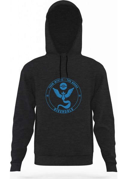 Riverdale Team Mystic Pokemon Go Füme Antrasit Erkek Kapüşonlu Sweatshirt Uzun Kol