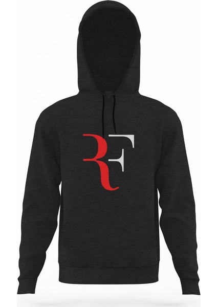 Roger Federer Rf Füme Antrasit Erkek Kapüşonlu Sweatshirt Uzun Kol