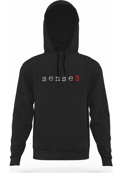 Sense 8 Logo Füme Antrasit Erkek Kapüşonlu Sweatshirt Uzun Kol
