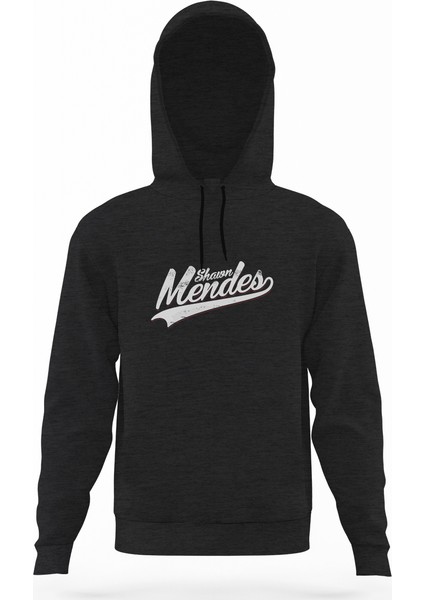 Shawn Mendes Logo Füme Antrasit Erkek Kapüşonlu Sweatshirt Uzun Kol