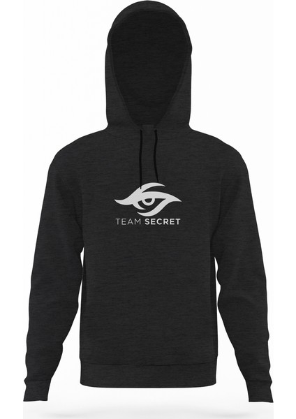 Team Secret Füme Antrasit Erkek Kapüşonlu Sweatshirt Uzun Kol