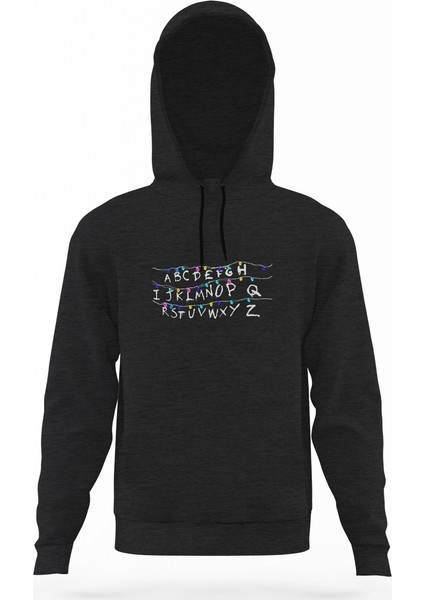 Stranger Things Christmas Lights Füme Antrasit Erkek Kapüşonlu Sweatshirt Uzun Kol