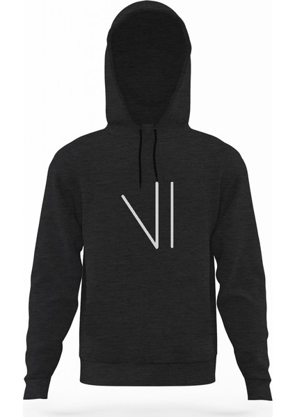 Türk Boyları Oguz Boylari Karkin Tamga Füme Antrasit Erkek Kapüşonlu Sweatshirt Uzun Kol