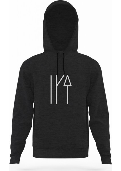 Türk Boyları Oguz Boylari Bayat Tamga Füme Antrasit Erkek Kapüşonlu Sweatshirt Uzun Kol