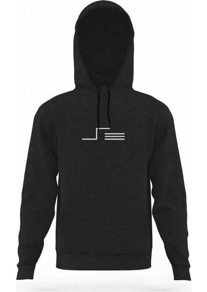 Türk Boyları Oguz Boylari Yuregir Tamga Füme Antrasit Erkek Kapüşonlu Sweatshirt Uzun Kol