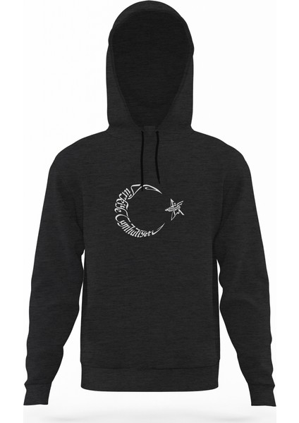 Türkiye Cumhurıyeti Atatürk Füme Antrasit Erkek Kapüşonlu Sweatshirt Uzun Kol