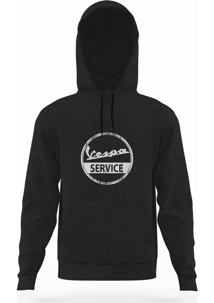 Vespa Service Füme Antrasit Erkek Kapüşonlu Sweatshirt Uzun Kol