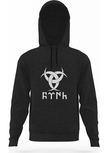 Göktürk Türk Teşkilatı Mahsusa Füme Antrasit Erkek Kapüşonlu Sweatshirt Uzun Kol