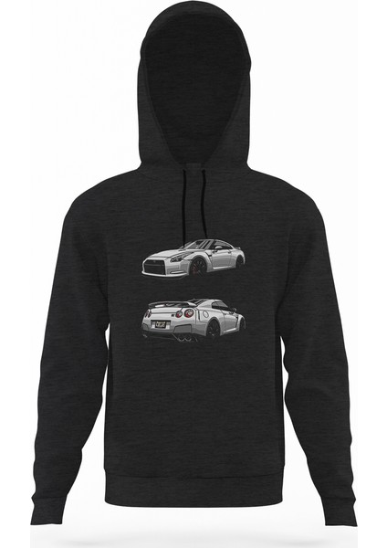 Nissan Gt R Füme Antrasit Erkek Kapüşonlu Sweatshirt Uzun Kol