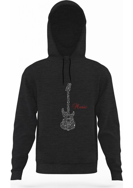 Notalar Gitar Music Müzik Füme Antrasit Erkek Kapüşonlu Sweatshirt Uzun Kol