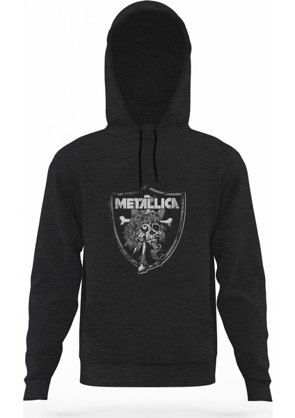 Metallica Heavy Metal Logo Füme Antrasit Erkek Kapüşonlu Sweatshirt Uzun Kol