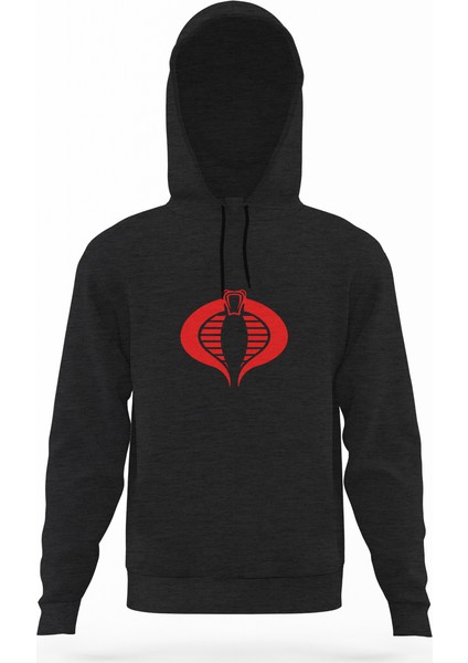 Kobra Kırmızı Füme Antrasit Erkek Kapüşonlu Sweatshirt Uzun Kol