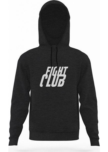 Fight Club Logo Füme Antrasit Erkek Kapüşonlu Sweatshirt Uzun Kol