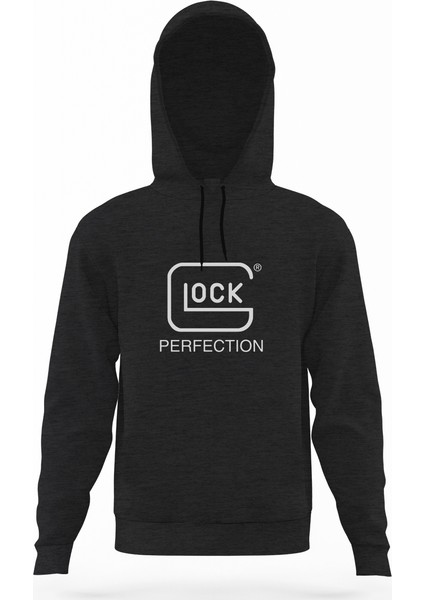 Perfection Logo Füme Antrasit Erkek Kapüşonlu Sweatshirt Uzun Kol