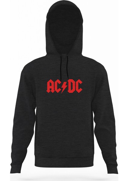 Acdc Logo Kırmızı Füme Antrasit Erkek Kapüşonlu Sweatshirt Uzun Kol
